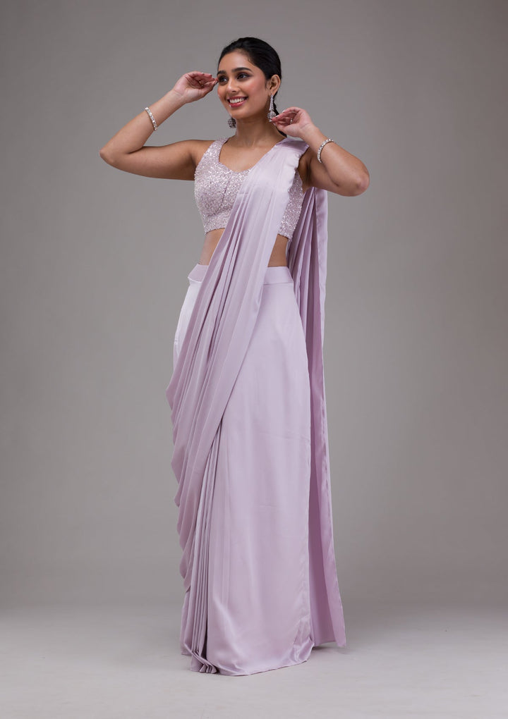 Lavender Sequins Satin Saree-Koskii