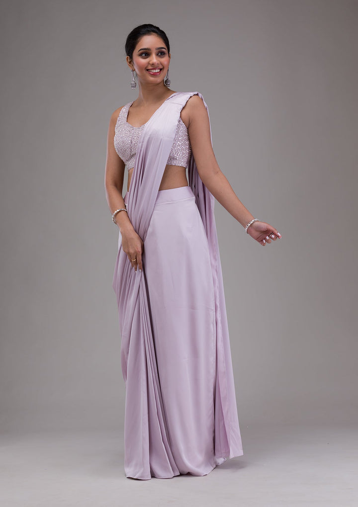 Lavender Sequins Satin Saree-Koskii