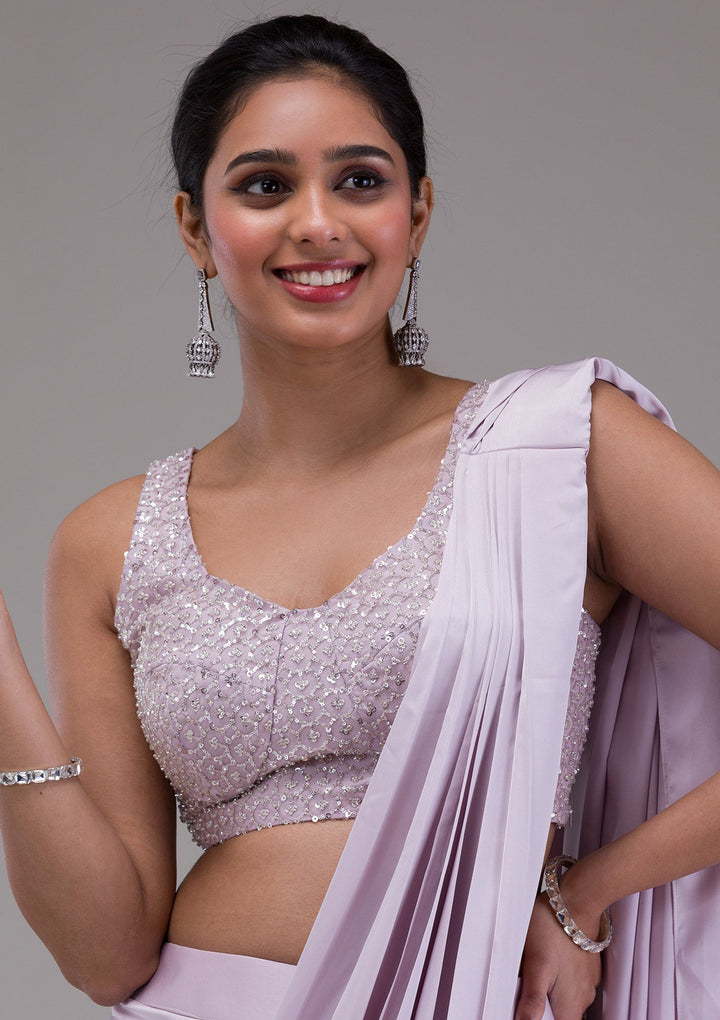 Lavender Sequins Satin Saree-Koskii