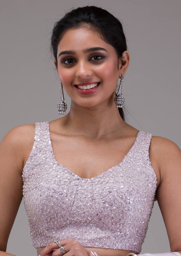 Lavender Sequins Satin Saree-Koskii