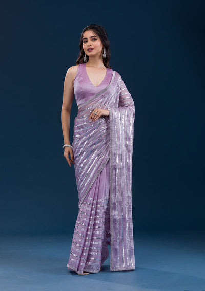 Lavender Sequins Semi Crepe Saree-Koskii