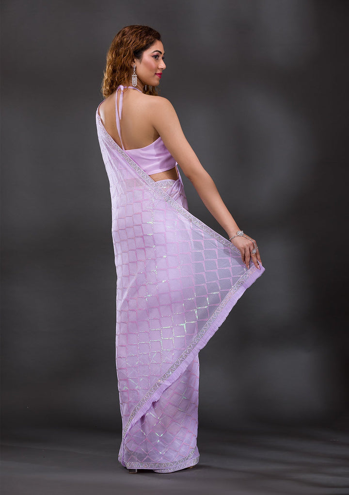 Lavender Sequins Shimmer Georgette Saree-Koskii