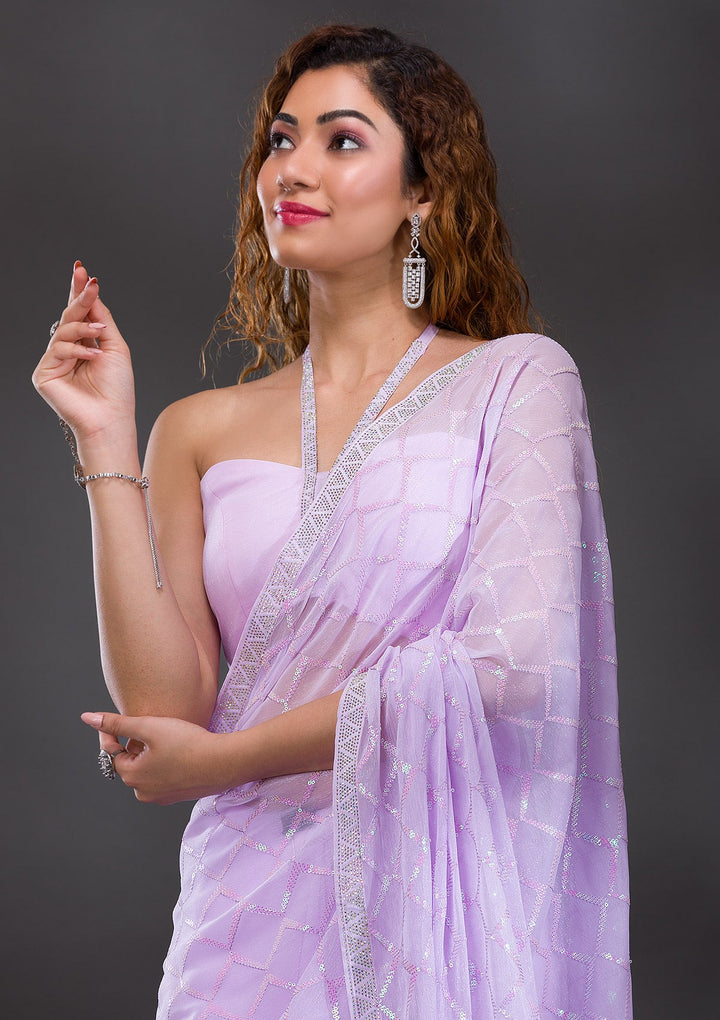 Lavender Sequins Shimmer Georgette Saree-Koskii