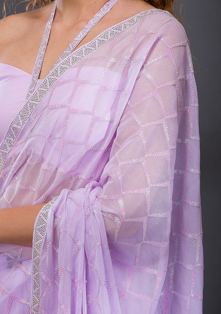Lavender Sequins Shimmer Georgette Saree-Koskii