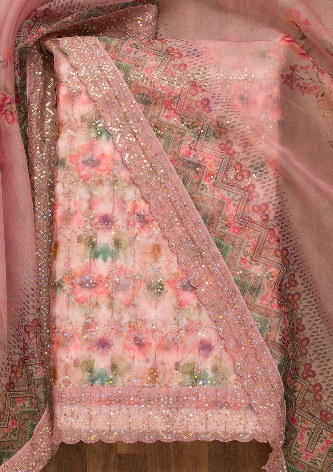 Lavender Sequins Tissue Unstitched Salwar Suit-Koskii