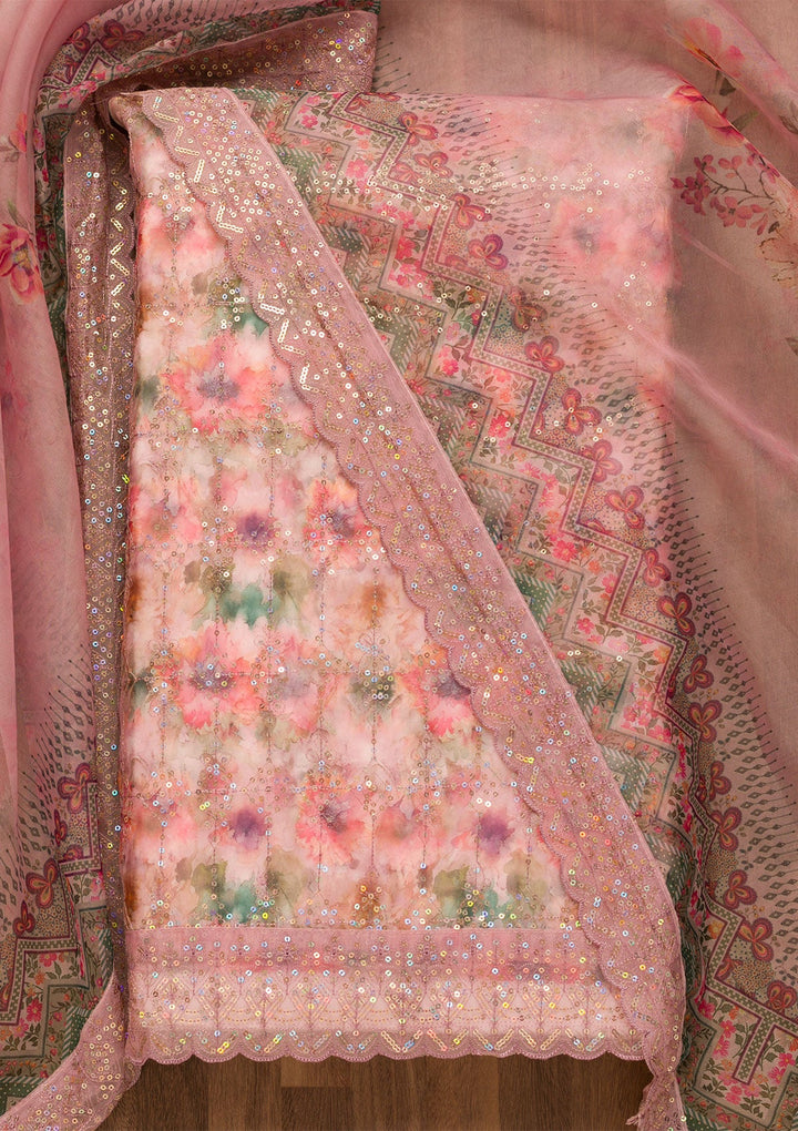 Lavender Sequins Tissue Unstitched Salwar Suit-Koskii