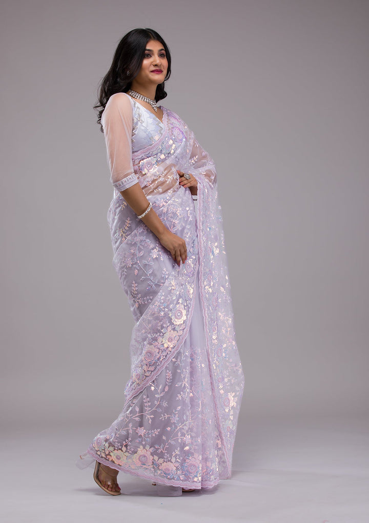 Lavender Sequins Tissue Saree-Koskii