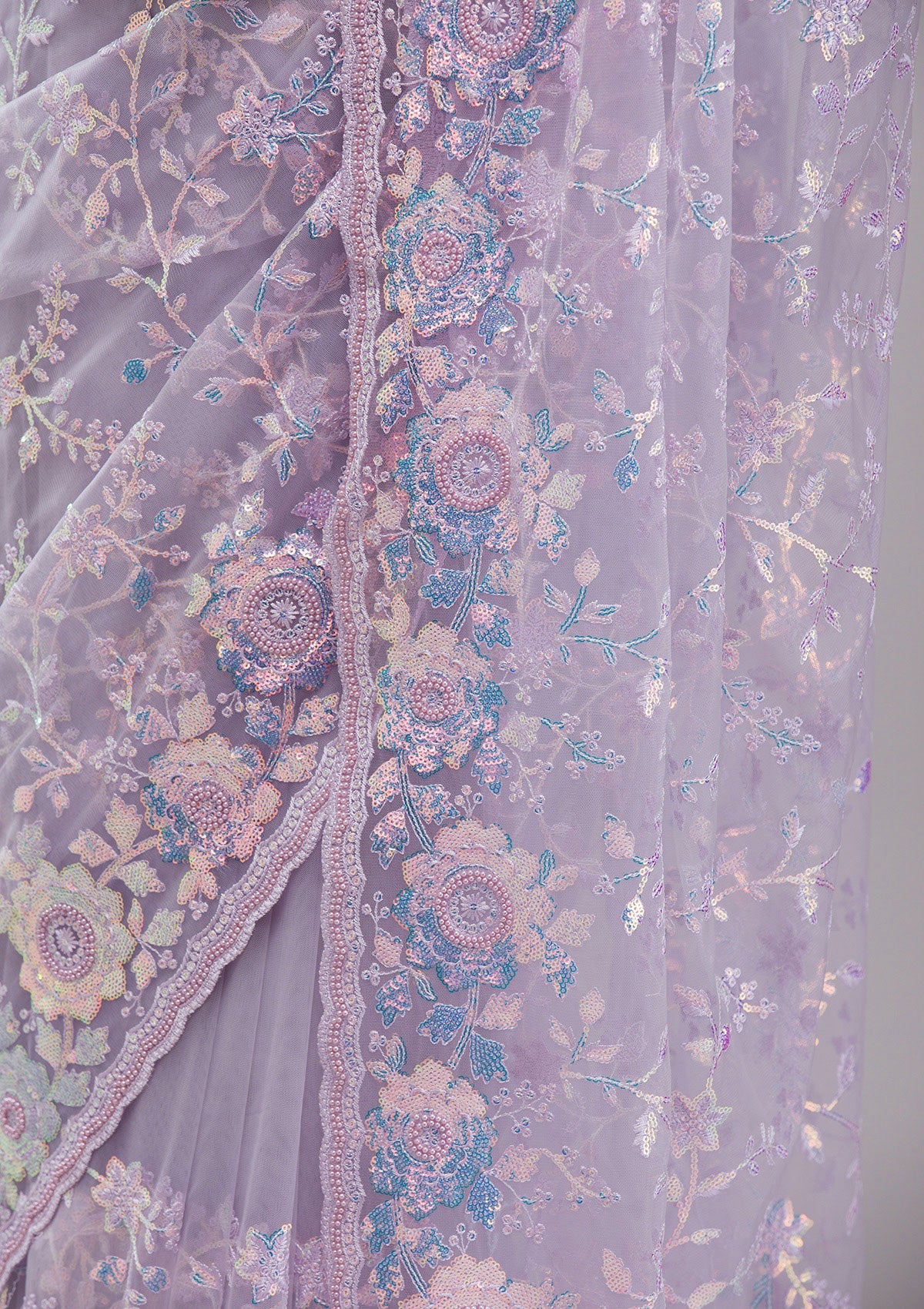 Lavender Sequins Tissue Saree-Koskii