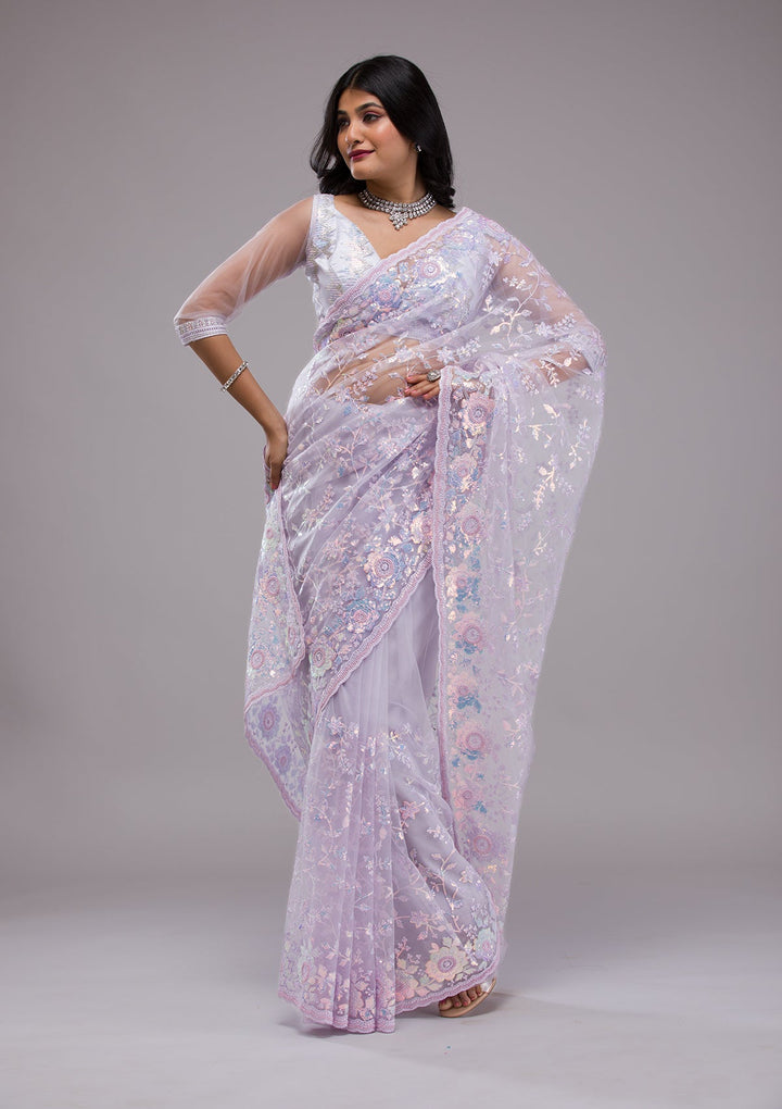 Lavender Sequins Tissue Saree-Koskii