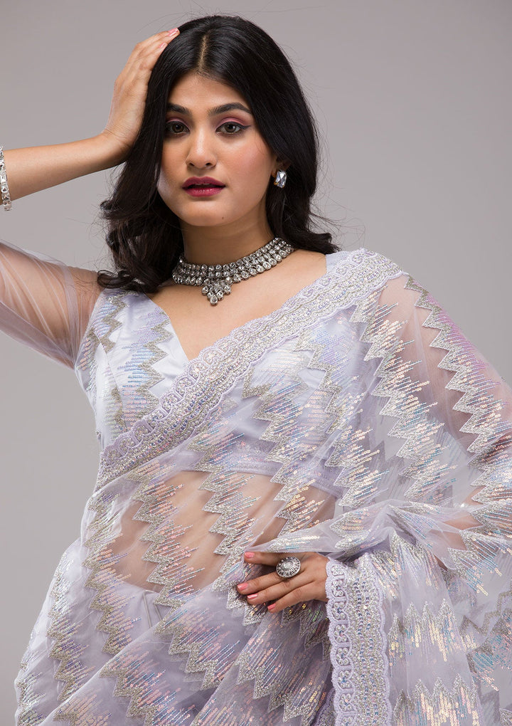 Lavender Sequins Tissue Saree-Koskii