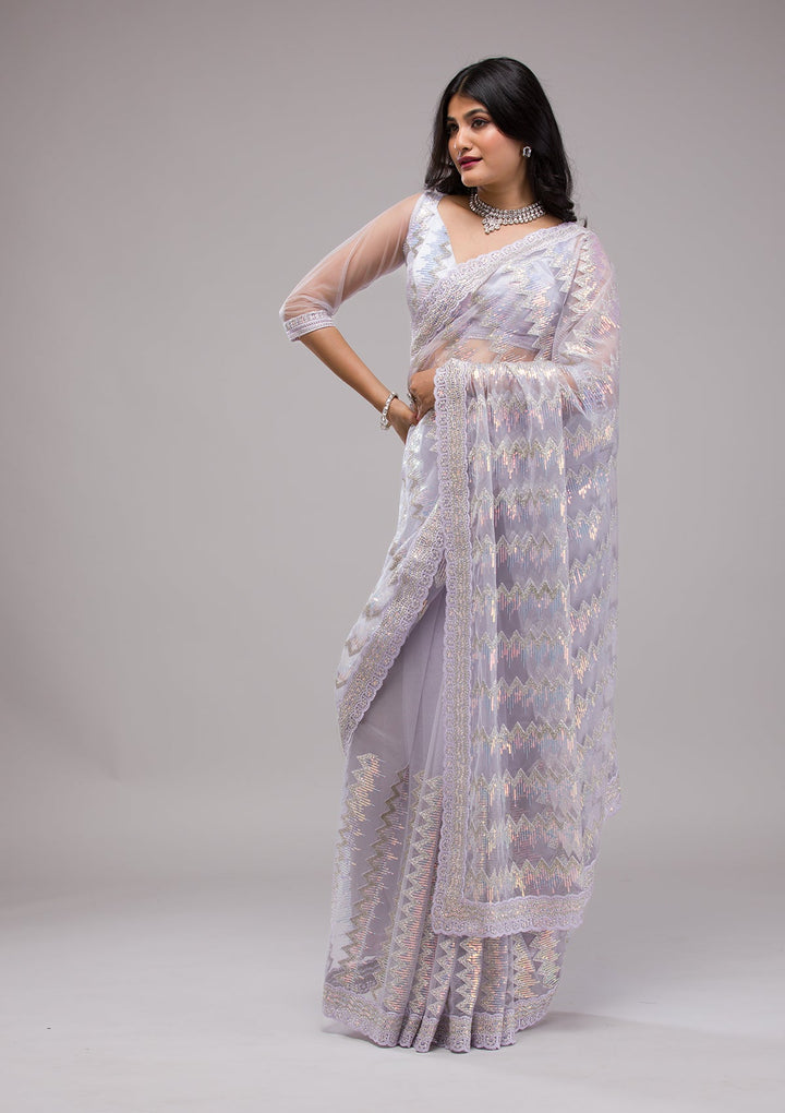 Lavender Sequins Tissue Saree-Koskii