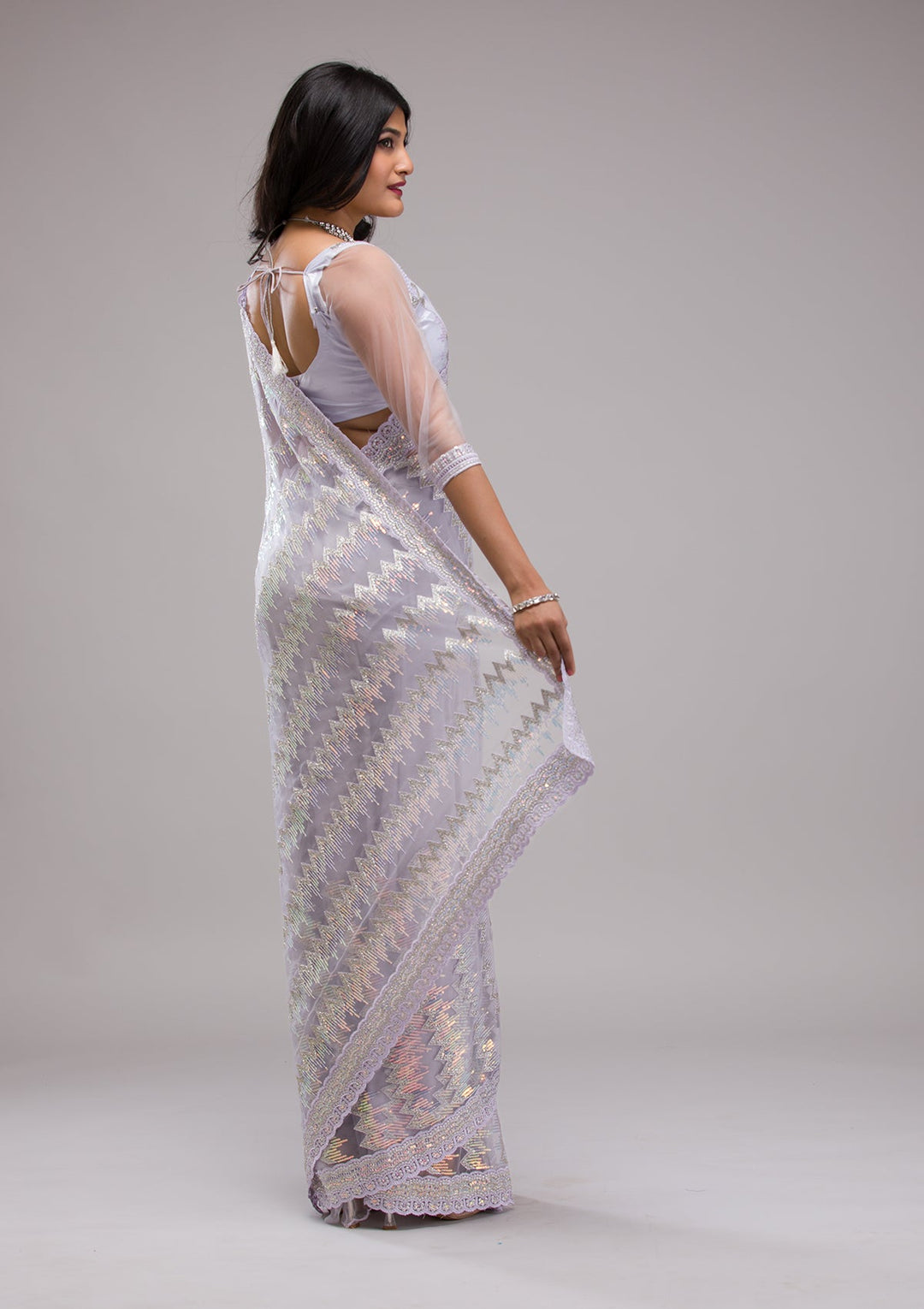 Lavender Sequins Tissue Saree-Koskii