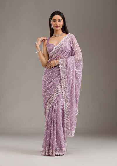 Lavender Sequins Tissue Saree-Koskii