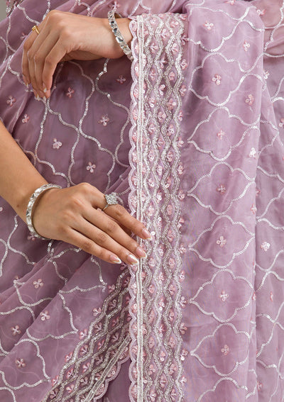 Lavender Sequins Tissue Saree-Koskii