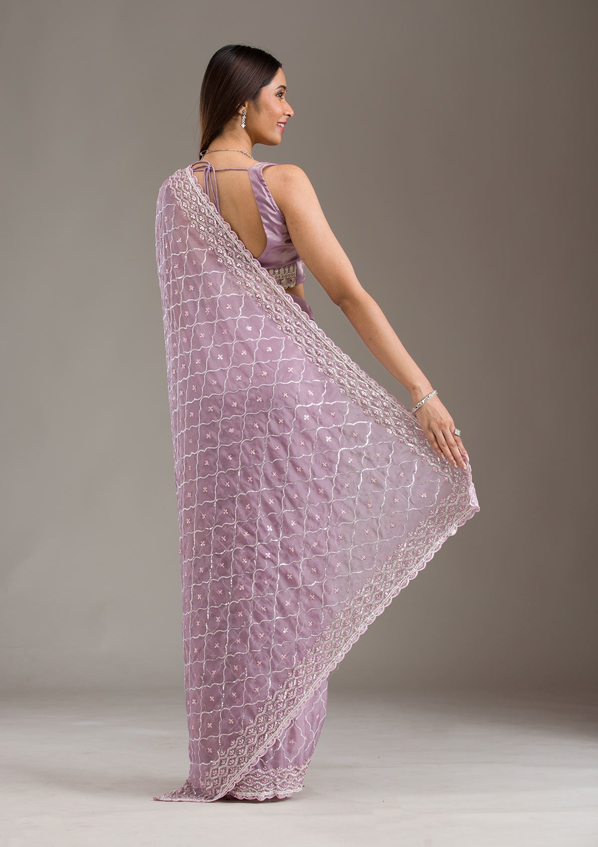 Lavender Sequins Tissue Saree-Koskii