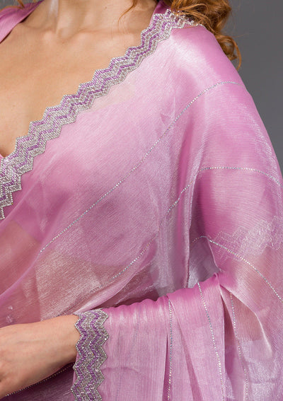 Lavender Silver Stonework Satin Saree-Koskii