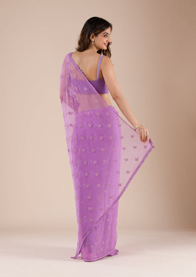 Lavender Stonework Chiffon Saree-Koskii