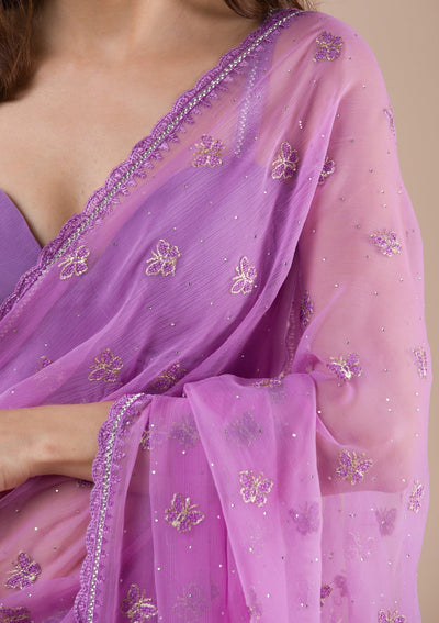 Lavender Stonework Chiffon Saree-Koskii