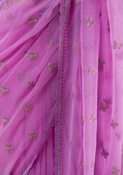 Lavender Stonework Chiffon Saree-Koskii