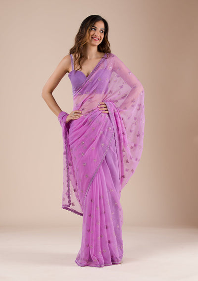 Lavender Stonework Chiffon Saree-Koskii