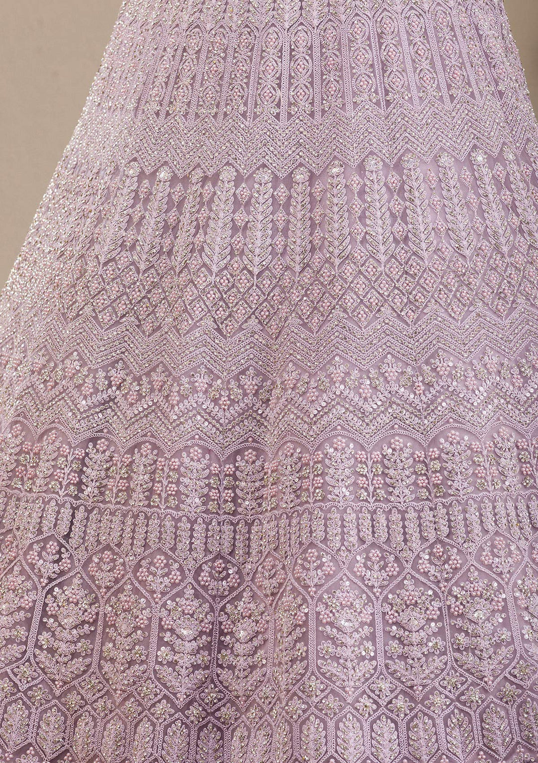 Lavender Silver Stonework Net Readymade Lehenga-Koskii