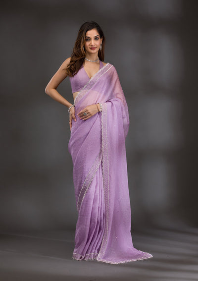 Lavender Silver Stonework Tissue Saree-Koskii