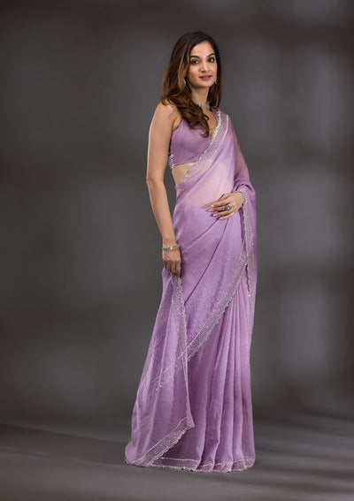 Lavender Silver Stonework Tissue Saree-Koskii