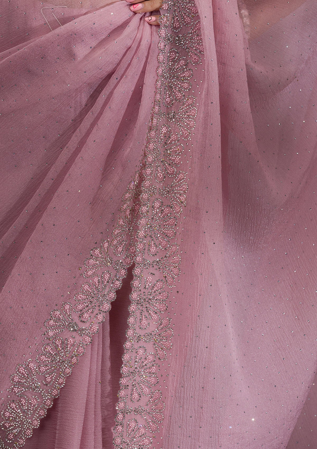 Lavender Threadwork Chiffon Saree-Koskii