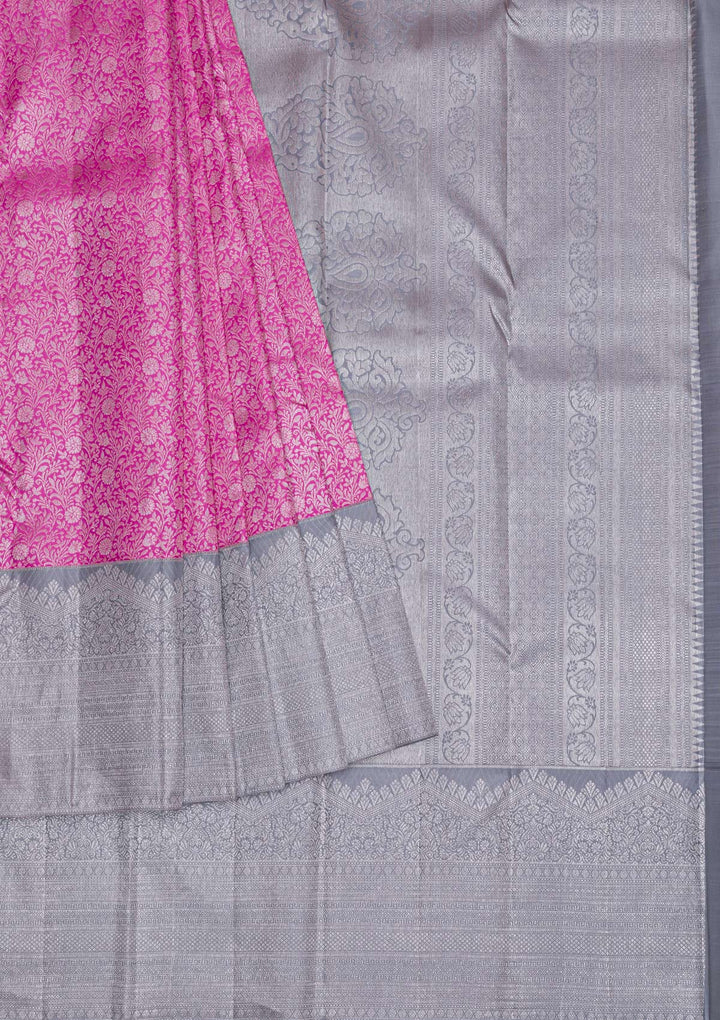 Lavender Silver Zariwork Pure Silk Saree-Koskii