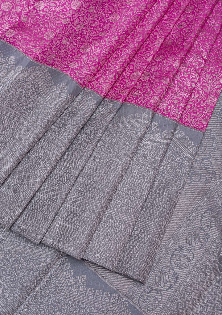 Lavender Silver Zariwork Pure Silk Saree-Koskii