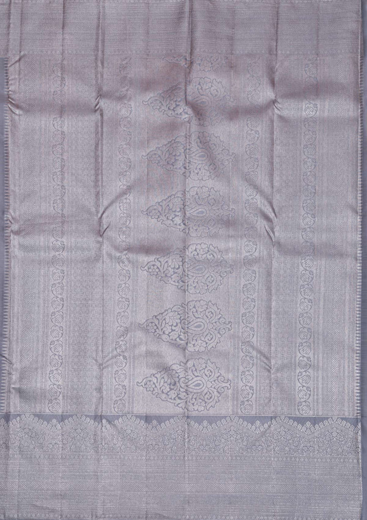 Lavender Silver Zariwork Pure Silk Saree-Koskii