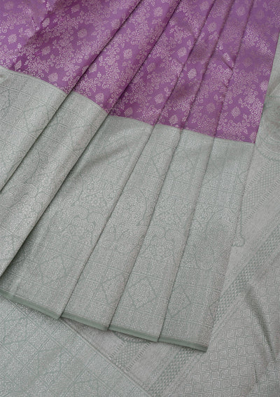 Lavender Silver Zariwork Pure Silk Saree-Koskii