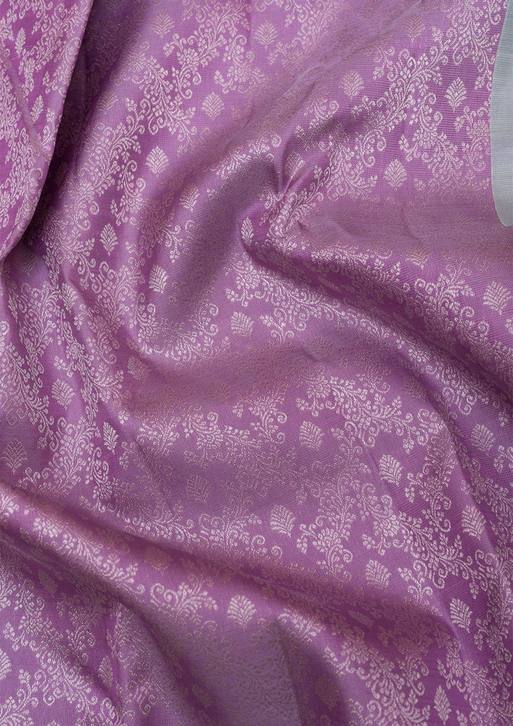Lavender Silver Zariwork Pure Silk Saree-Koskii