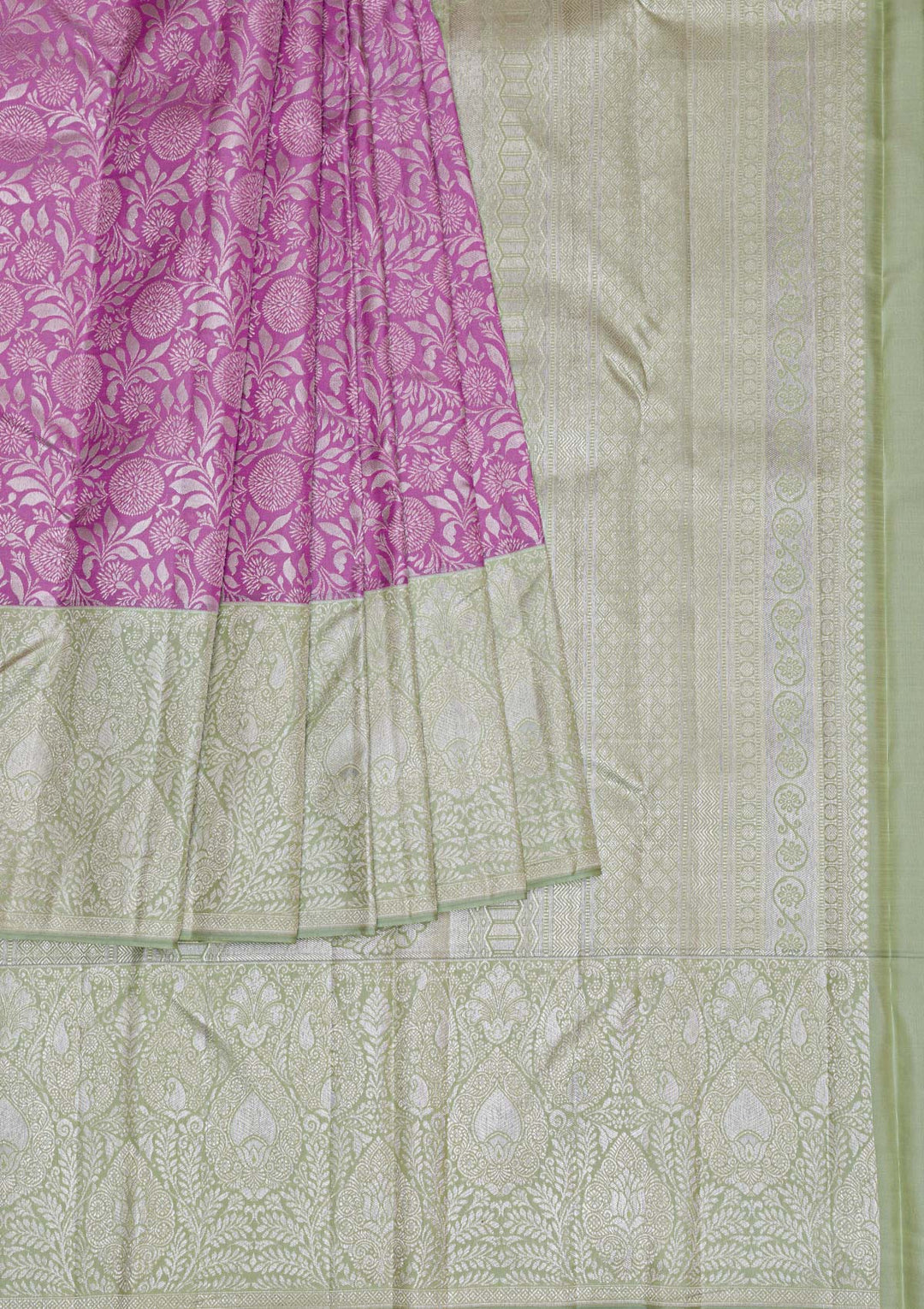Lavender Silver Zariwork Pure Silk Saree-Koskii