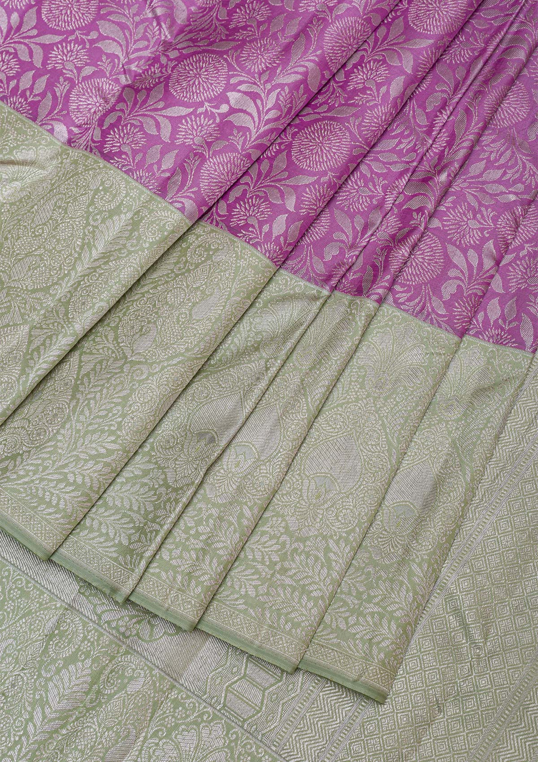Lavender Silver Zariwork Pure Silk Saree-Koskii