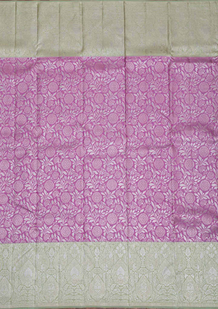 Lavender Silver Zariwork Pure Silk Saree-Koskii