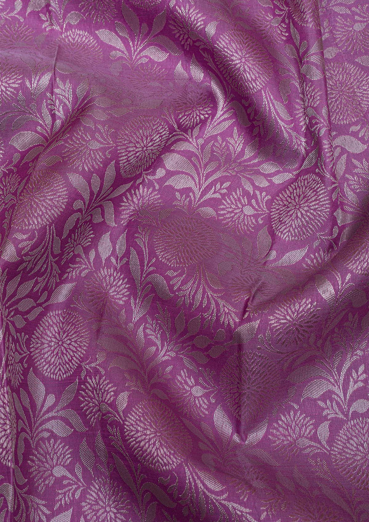 Lavender Silver Zariwork Pure Silk Saree-Koskii