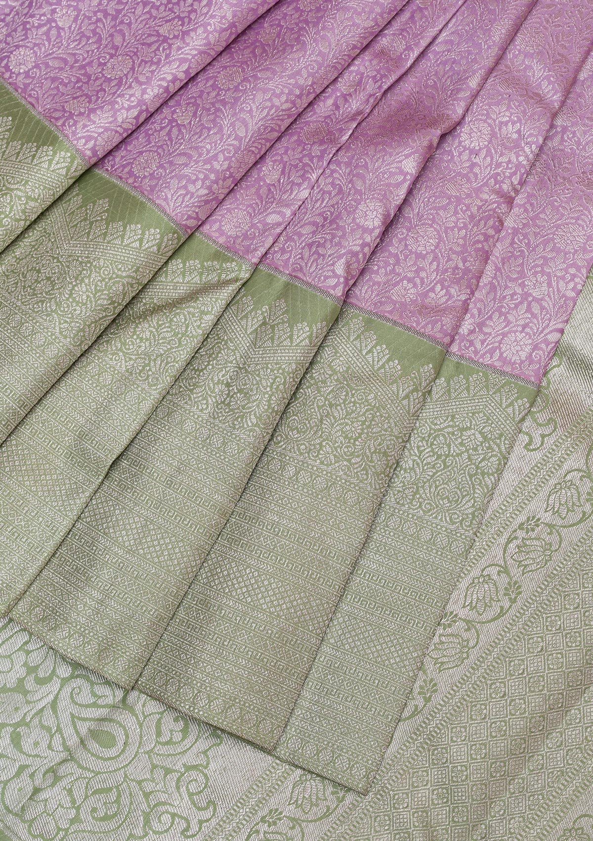 Lavender Silver Zariwork Pure Silk Saree-Koskii