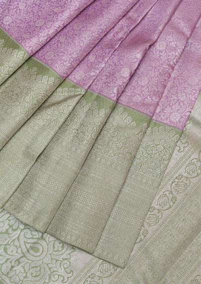 Lavender Silver Zariwork Pure Silk Saree-Koskii