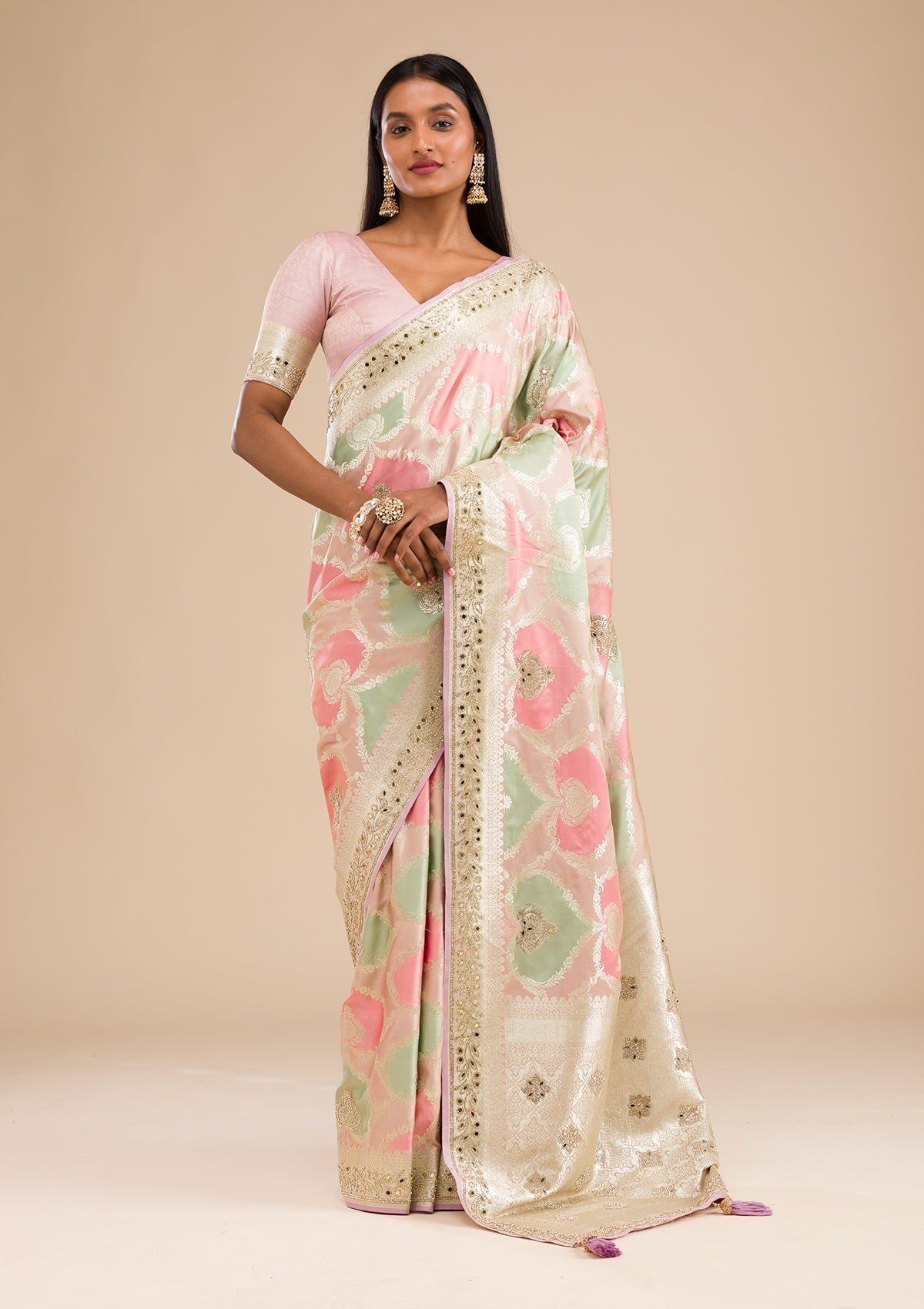 Lavender Stonework Banarasi Silk Saree-Koskii