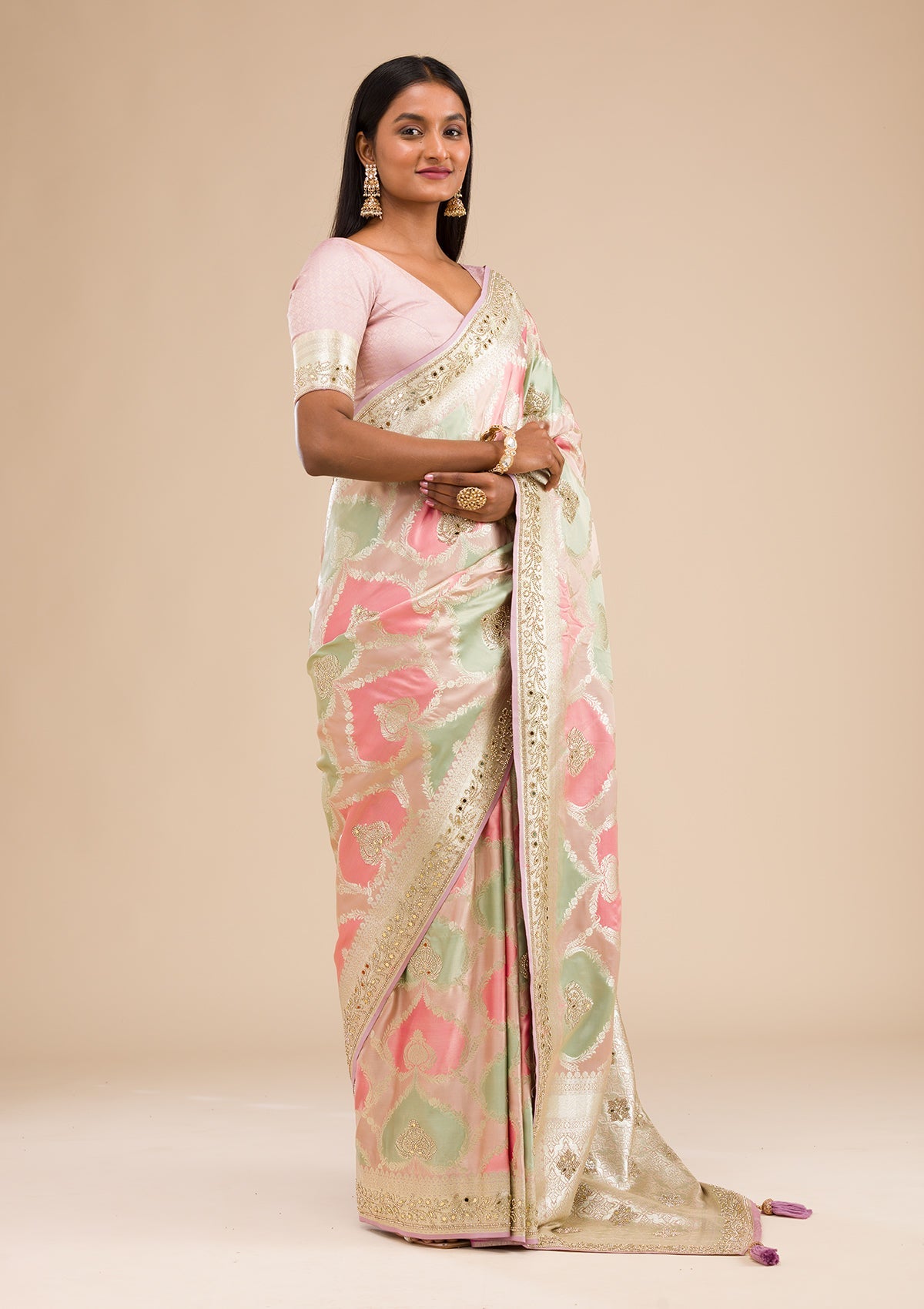 Lavender Stonework Banarasi Silk Saree-Koskii