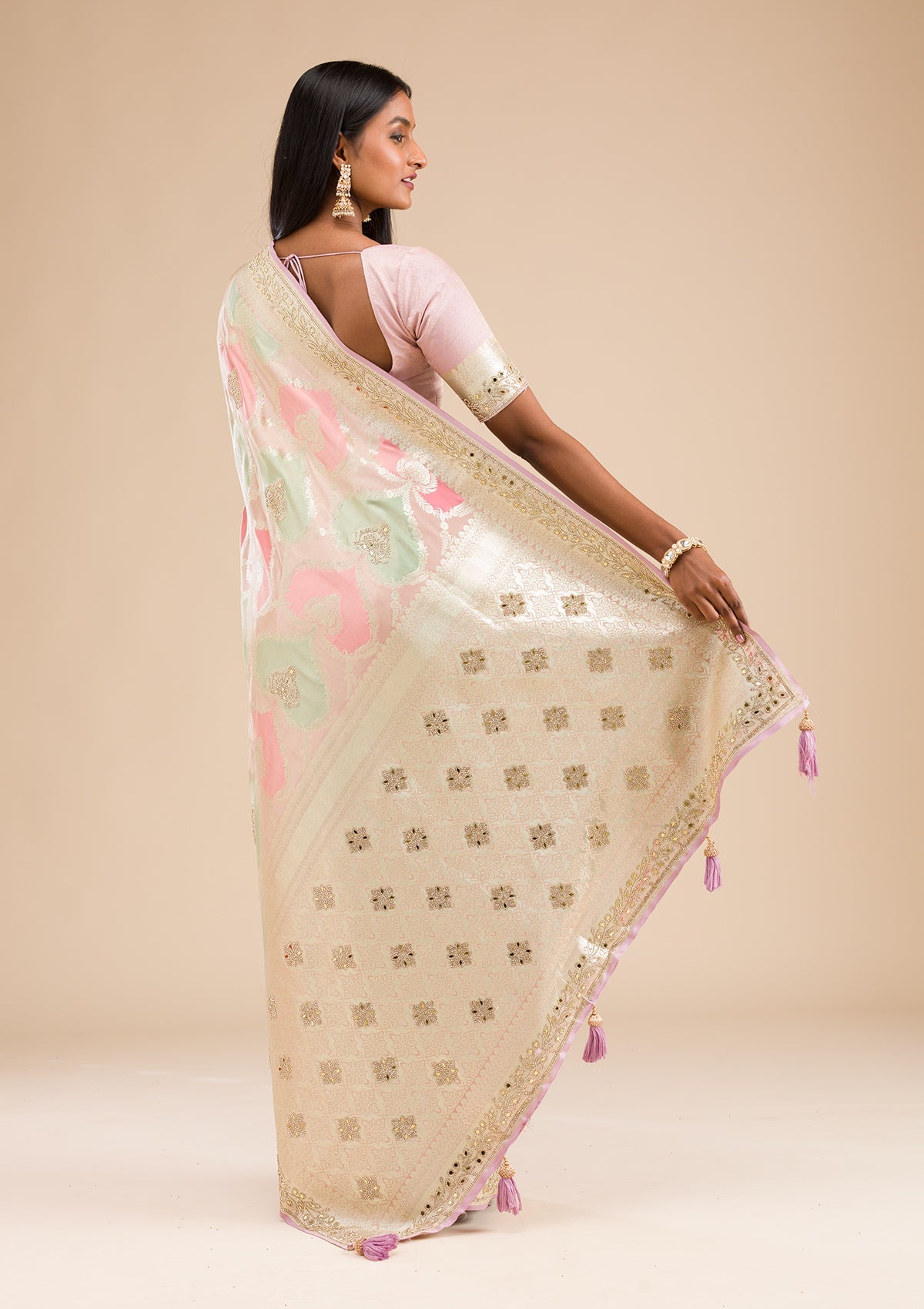 Lavender Stonework Banarasi Silk Saree-Koskii