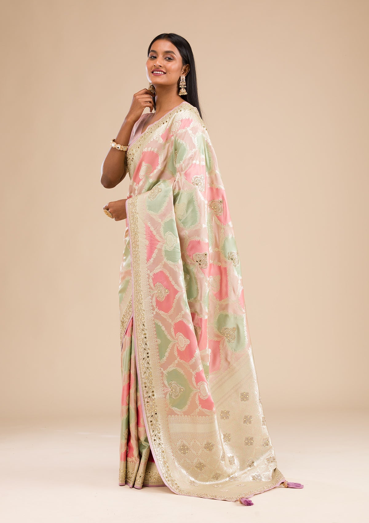 Lavender Stonework Banarasi Silk Saree-Koskii