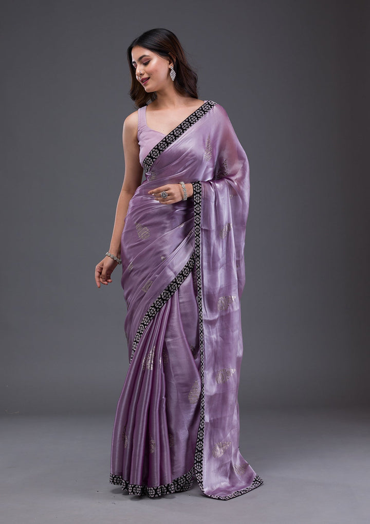 Purple Bandhani Satin Designer Saree-Koskii