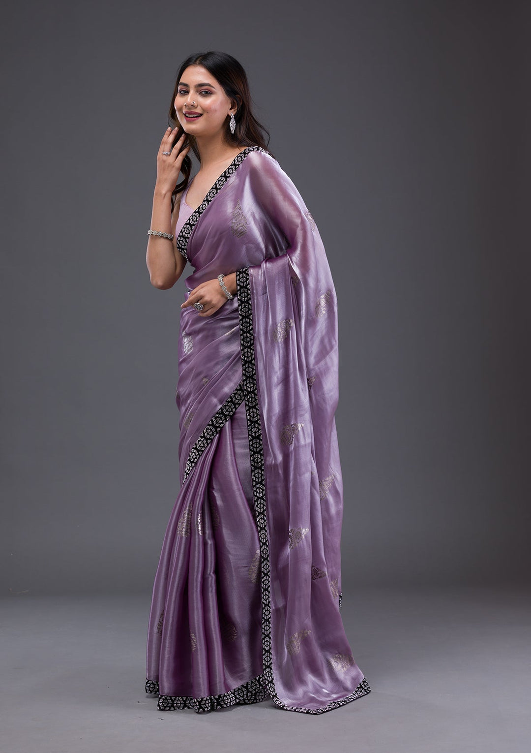 Peach Stonework Georgette Designer Saree-Koskii