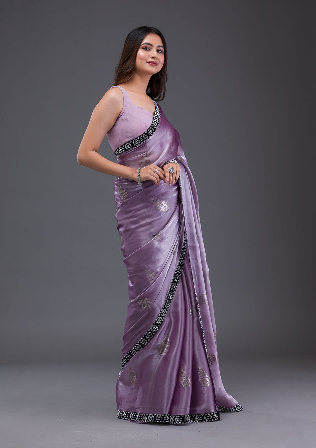 Purple Bandhani Satin Designer Saree-Koskii