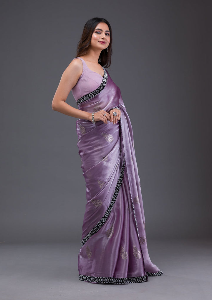 Purple Bandhani Satin Designer Saree-Koskii
