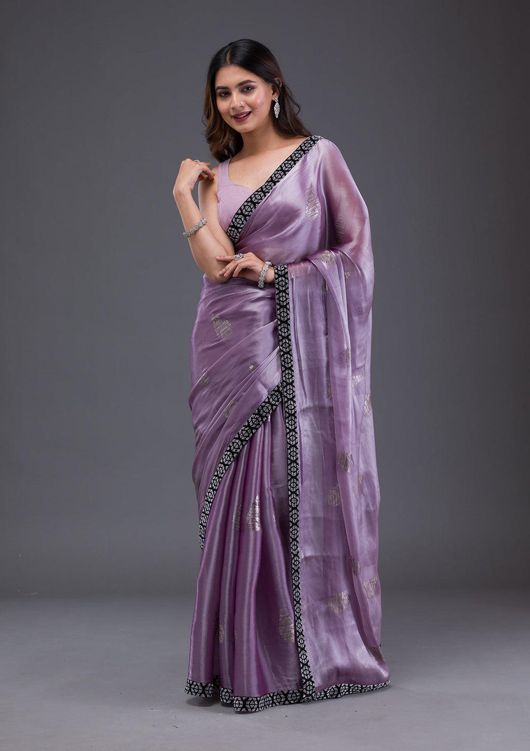 Peach Stonework Georgette Designer Saree-Koskii