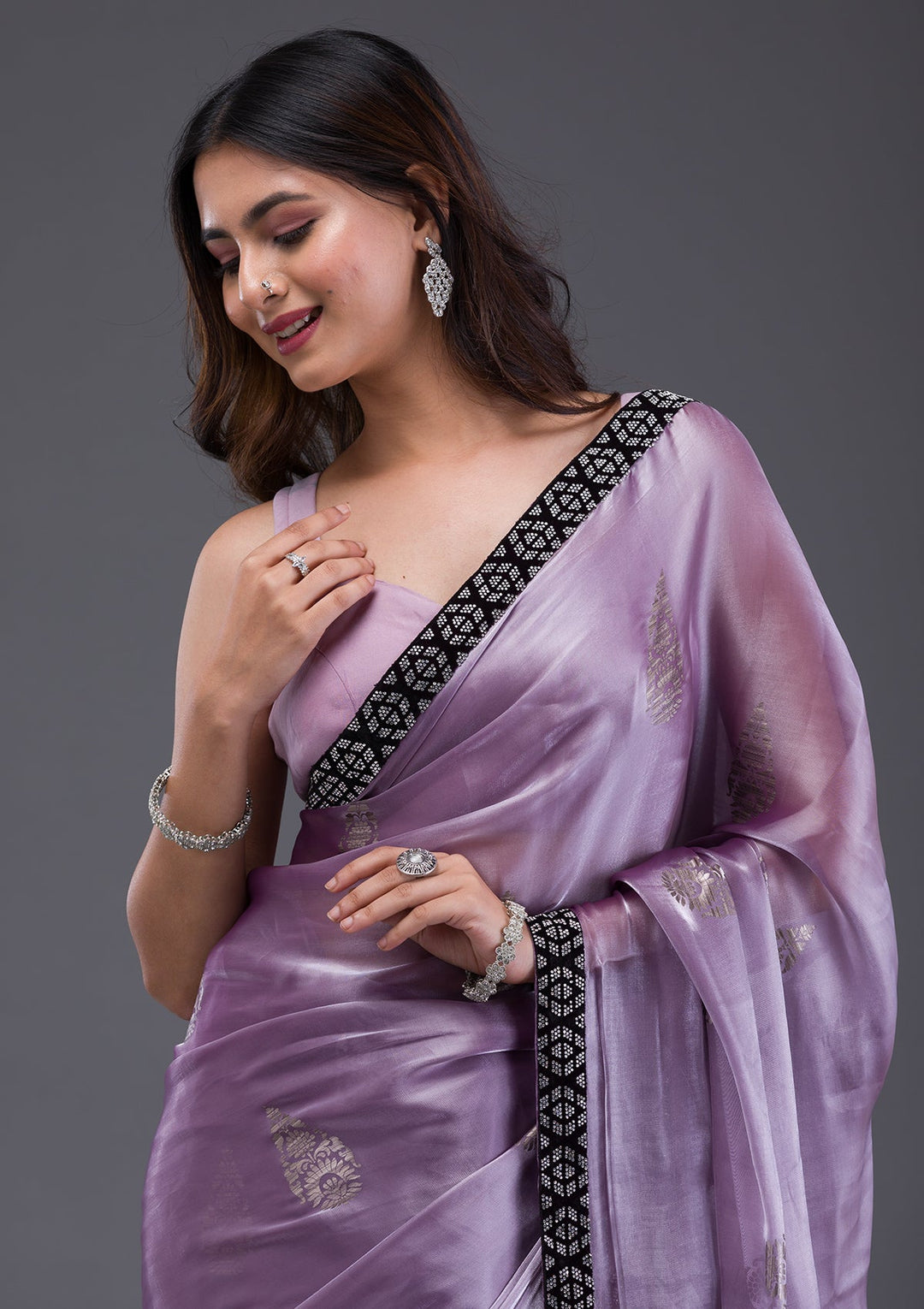 Purple Bandhani Satin Designer Saree-Koskii