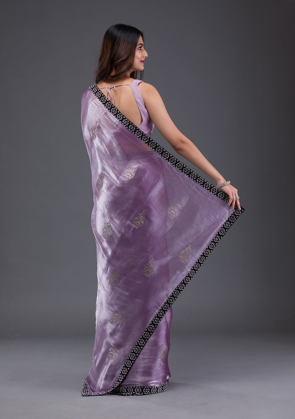 Peach Stonework Georgette Designer Saree-Koskii